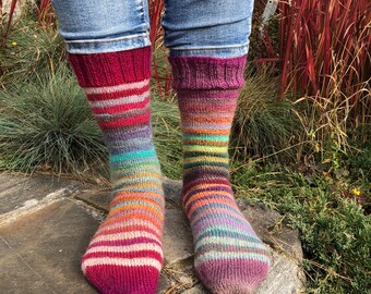 Hand knitted socks, Wool socks, Winter socks, Warm socks, Striped socks, Stripy socks, Handmade socks, Women socks, Boot socks