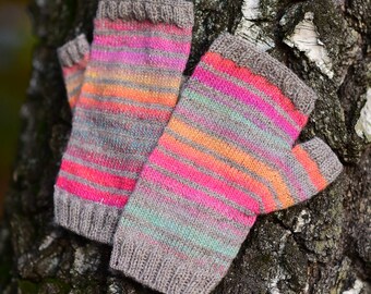 Fingerless Mittens, Mittens, Wrist Warmers, Striped Mittens, Knitted Mittens, Wool Mittens, Gloves, Winter, Stripes, Hand Knit Mittens, Gift