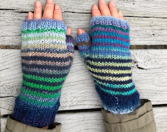 Fingerless Mittens, Mittens, Wrist Warmers, Striped Mittens, Knitted Mittens, Wool Mittens, Gloves, Hand Knit Mittens, Christmas Gift