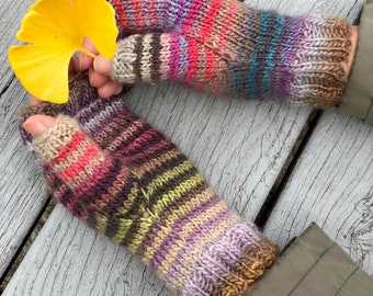 Fingerless Mittens, Mittens, Wrist Warmers, Striped Mittens, Knitted Mittens, Wool Mittens, Gloves, Hand Knit Mittens, Christmas Gift