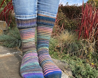 Handgestrickte Socken, Wollsocken, Wintersocken, Warme Socken, Gestreifte Socken, Streifensocken, Handgemachte Socken, Frauensocken, Stiefelsocken