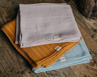 Organic Cotton Muslin Blanket | Organic Newborn Baby Toddler Pram Blanket | Baby shower gift | Gauze swaddle | Gift for new baby|Cot blanket