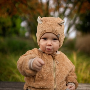 Fluffy Bunny or Bear Bonnet | Organic Cotton Newborn Baby Toddler Bonnet Hat | Easter Bunny Ear Flap Hat | Easter costume | Baby shower gift