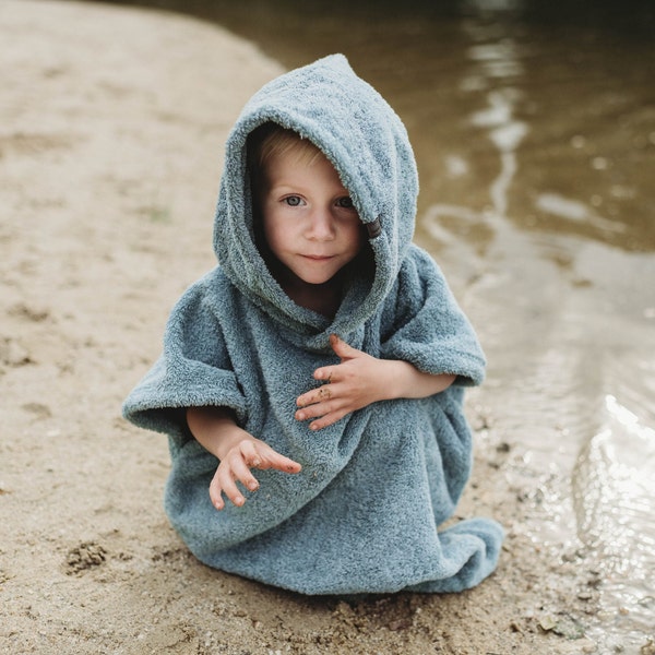 Poncho de playa con capucha en 5 colores - Terry de algodón orgánico / Toalla de playa para niños pequeños / Vacaciones con niños / Ropa orgánica para bebés