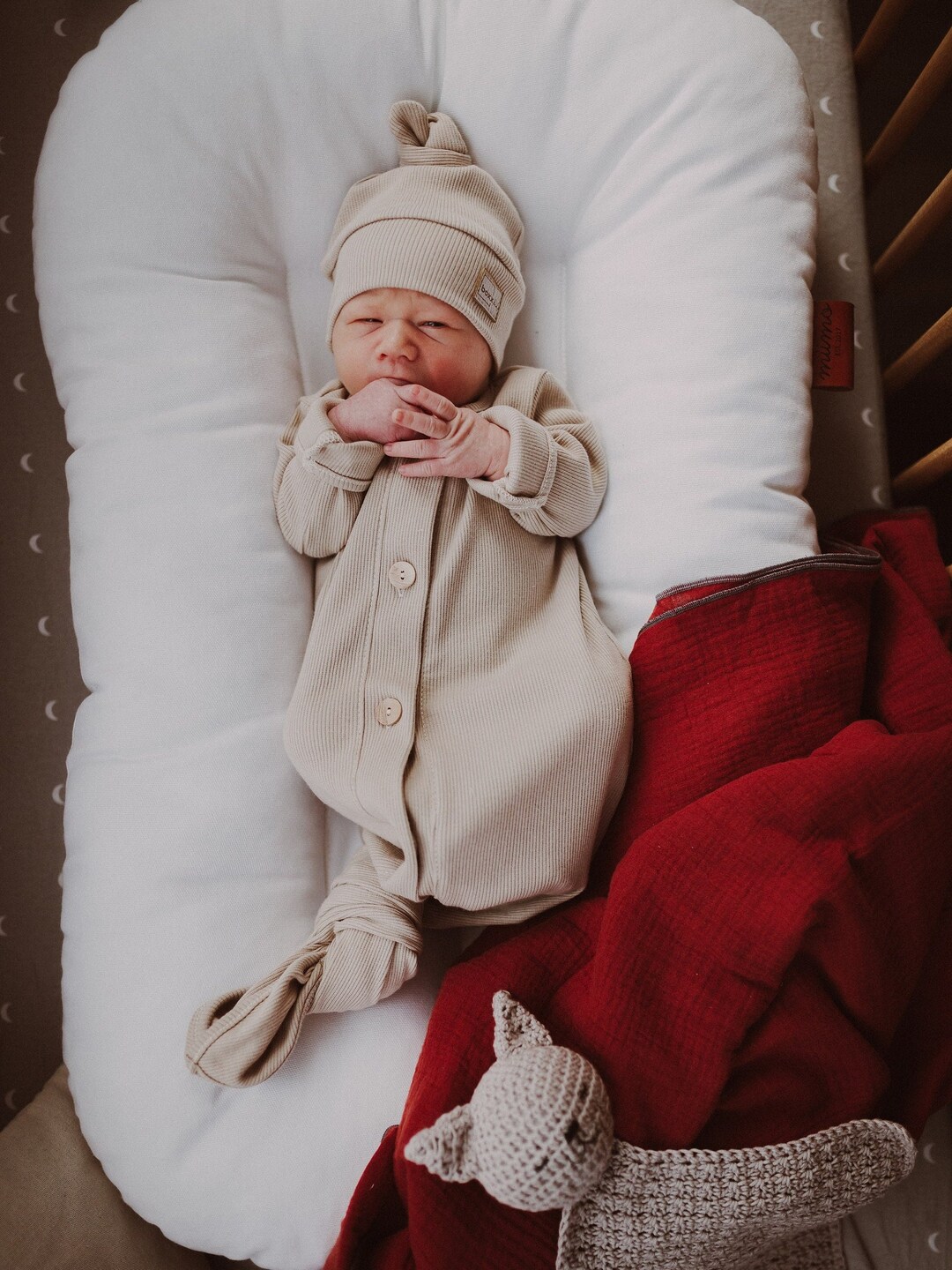 Gigoteuse bio en tricot côtelé pyjama nouée pour nouveau-né