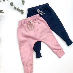 Organic Harem Joggers: Baby Toddler Pants with Knee Pads