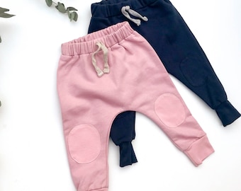 Organic Harem Sweatpants in Navy and Pink | Toddler Baby Girl Pants | Kids Joggers | Organic baby toddler kids cool clothes | Baby basics