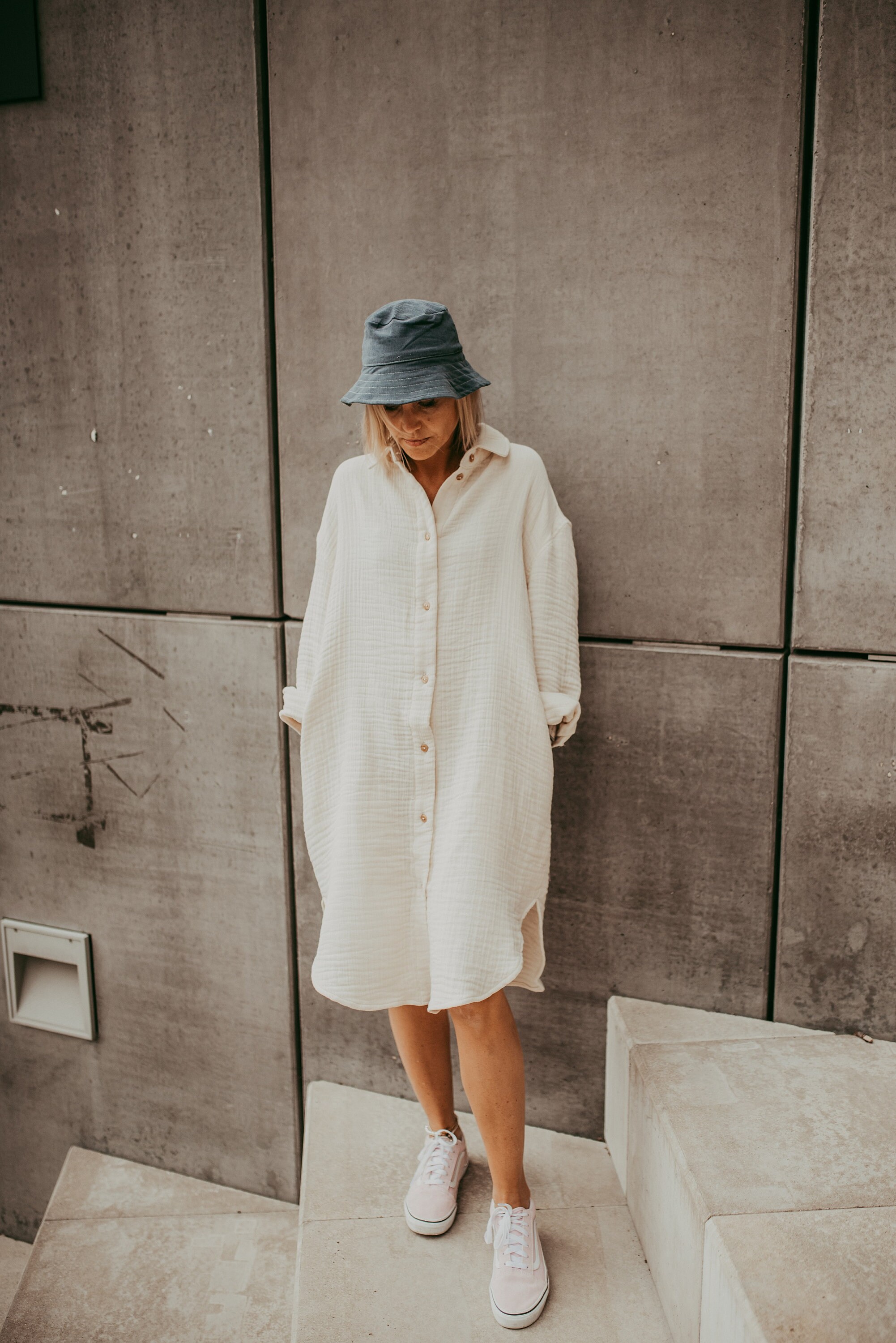 mini blue linen dress ROMARA LINEN MINI DRESS