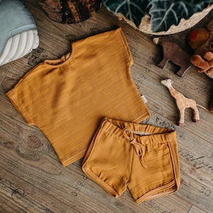 Organic Muslin SET in 4 colours - Top and Shorts | Kids summer set | Muslin tshirt | Muslin Shorts | Organic baby toddler kids basics