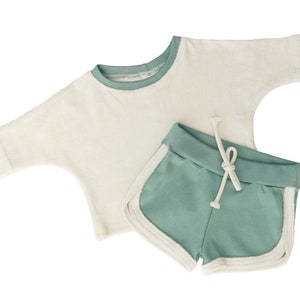 Summer terry crop top | Baby girl boy toddler boxy tshirt | Unisex kids sweatshirt | Organic baby clothes | Shorts and top matching set