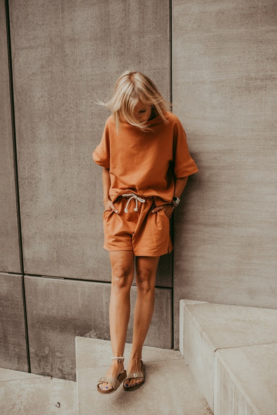 Bio-Baumwoll-Frottee Set: Damen Top und Shorts - Loungewear