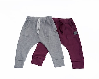 LAST CHANCE SALE Organic Harem 3D Joggers in Grey and Fig  | Toddler Baby Girl Pants | Kids Joggers | Kids Sweat pants