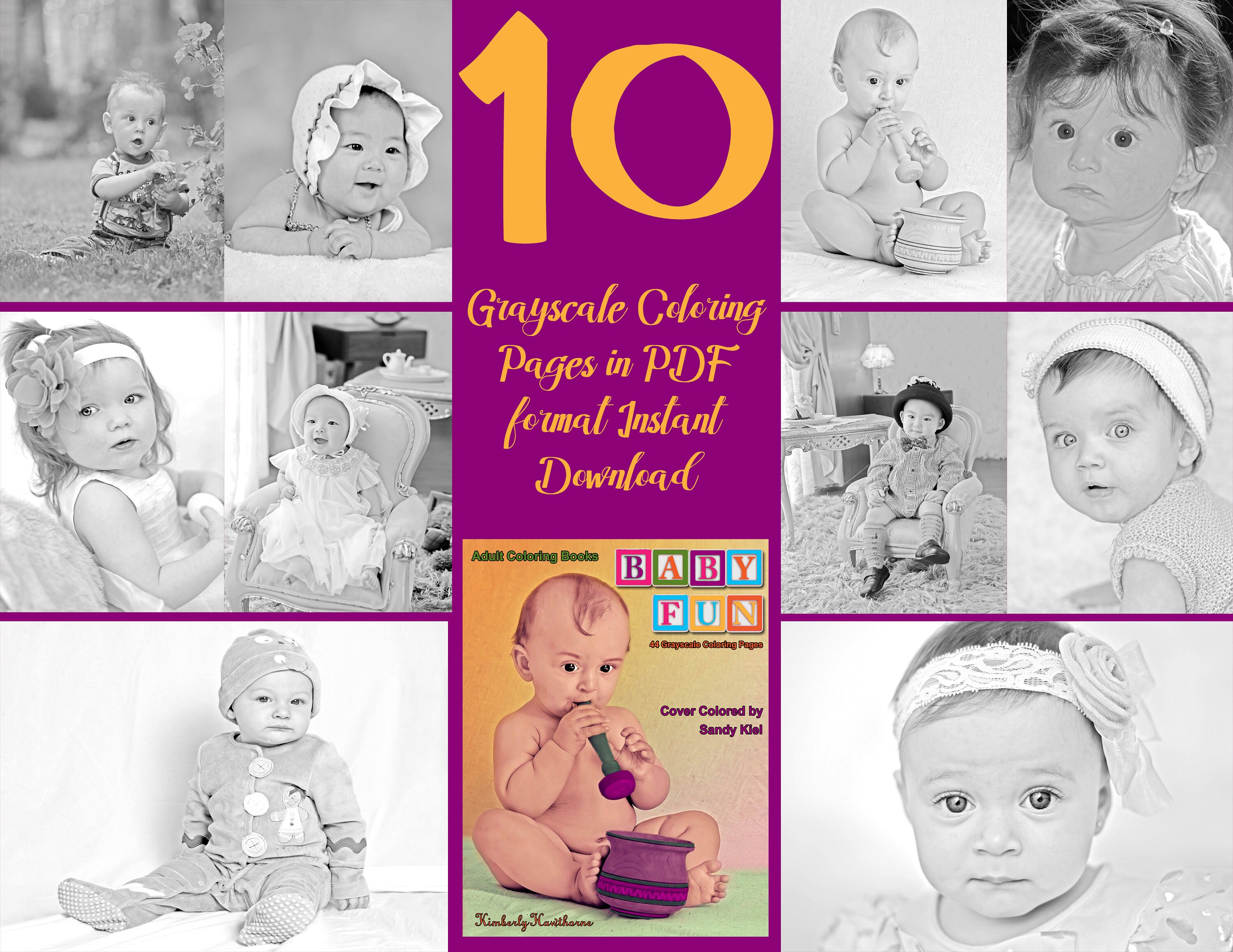 Download Coloring Book Baby Fun Coloring Pages For Adults Grayscale Etsy