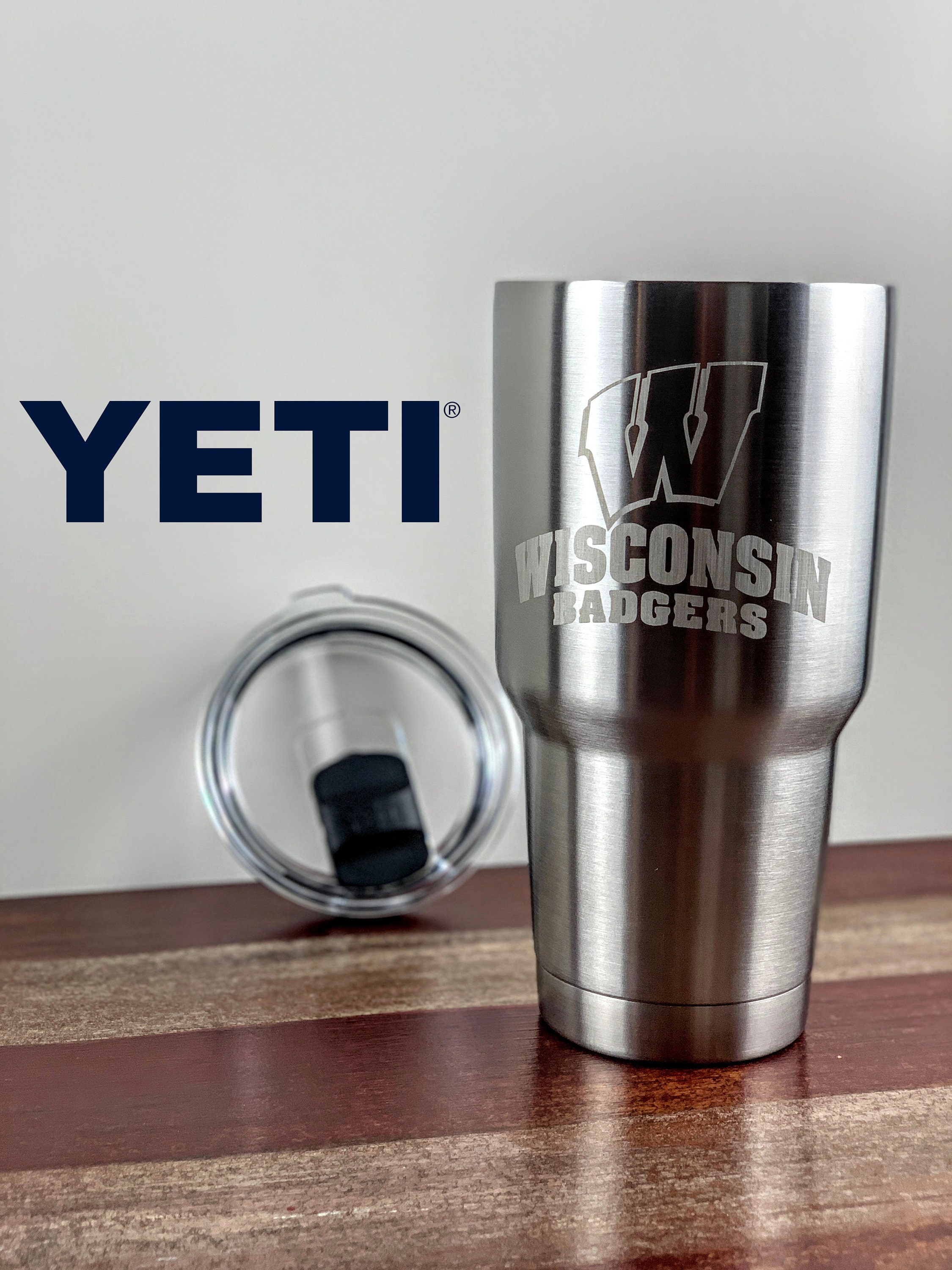 30oz Yeti Wisconsin Badgers Engraved Stainless Steel Thermos Rambler Tumbler  Bulk Personalized Gift 