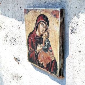 Wood Icon of Virgin Mary & Jesus Christ, Wood board, Russian Orthodox Icons, Religious Icons, Religious gifts, Religious wall art