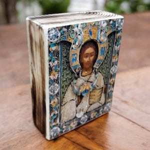 Jesus Christus Ikone, Holz griechisch Griechisch-Orthodox, Kunst Wandbehang, Holzplakette, Religiöse Ikone, Rustikale Wohnkultur, Ostergeschenk,