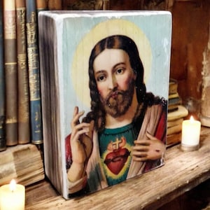 Jesus Christ print, Rustic wood plaque, Religious icon, Jesus portrait, Jesus picture,