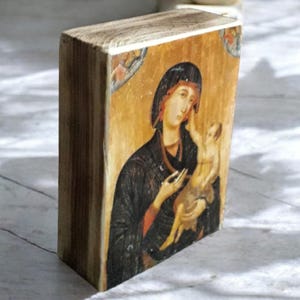 Icon of Virgin Mary, Small Religious Symbol, Antique Russian wood board, Russian Orthodox Icons, Religious Icons, Religious gifts