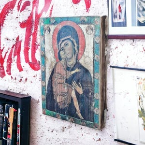 Icon of Virgin Mary, Religious Symbol, Antique Russian wood board, Russian Orthodox Icons, Religious Icons, Old Icon, Religious gifts
