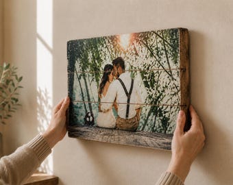 Custom Photo on Wood Gift for Couples, 5th Anniversary Gift, Wood Print, Personalized Rustic Wedding Picture, Memorial Photo Plaque,