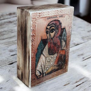 Handmade Orthodox Christian Greek Icon,  Religious Wooden Wall Art,  Rustic Home Decor,