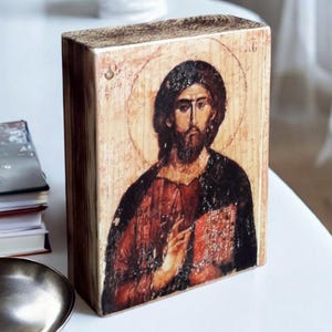 Handcrafted Wooden Icon of Christ, Religious Wall Art for Home Rustic Style Christian Gift, Orthodox Christian Art, Jesus Icon on Wood