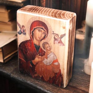 Virgin Mary Icon, Religious Symbol, Antique Russian wood board, Russian Orthodox Icons, Religious Icons, Religious gifts, Rustic wood block