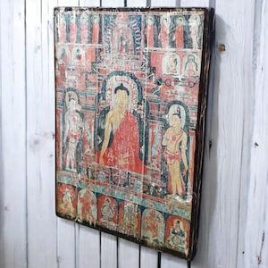 Buddha Art on Wood, Sacred Buddhist Decor, Meditation Wall Hanging, Buddha Print, Medicine Buddha,Tibetan Buddhist artwork,Yoga Studio Decor