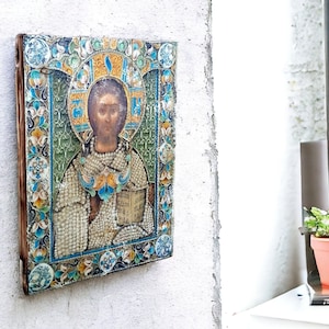 Orthodox Icon Wall Art, Handcrafted Religious Decor, Byzantine Style Christian Icon, Sacred Home Altar Decoration Jesus Christ wood print