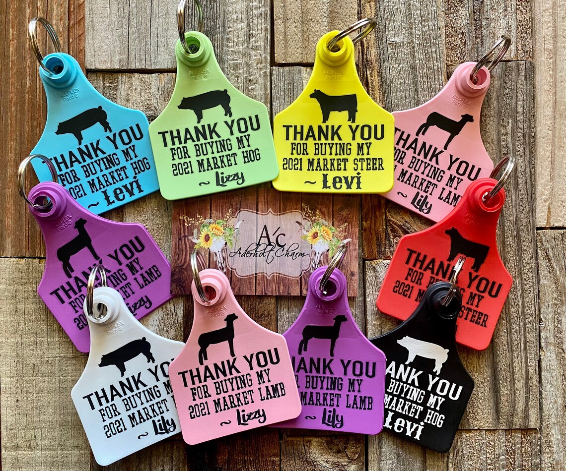 Custom Ear Tag Keychain Buyer Thank You Market Steer Heifer Etsy