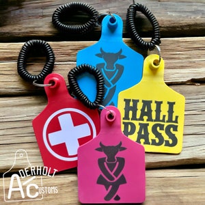 Custom Bathroom Hall Pass Made With Actual Cattle Ear Tags - Laser Engraved - Personalized  Livestock Tags - Ag Teacher Gift
