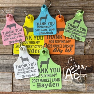 Custom Ear Tag Keychain Buyer Thank You Market Steer Heifer Hog Goat Lamb