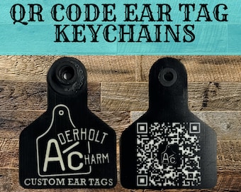 QR Code Ear Tag Keychains Add Your Brand or Logo Laser