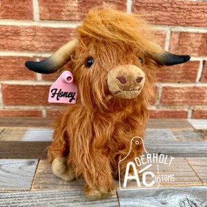 Highland Plushie with Custom Ear Tag - Personalized Stuffed Cow