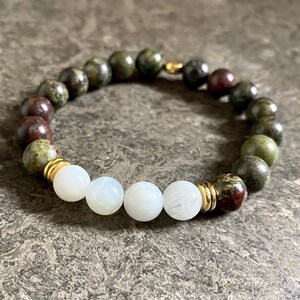 Moonstone Dragon's Blood Jasper Beaded Bracelet, Strength Bracelet, Affirmation Jewelry, Crystal Lover gift, Healing Gemstone Bracelet, Gift