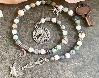 Rhiannon Goddess prayer beads, Welsh Goddess of the Horse, Celtic prayer beads, Sovereign goddess, Rhiannon altar, Pagan Rosary, Meditation