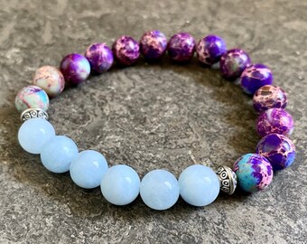 Galaxy Sea Sediment Jasper Bracelet, Aquamarine Bracelet, Mediation bracelet, Crystal lover gift, Higher self bracelet, Ocean bracelet, Gift