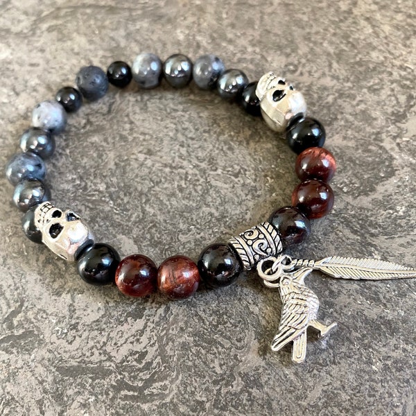 Morrigan Goddess Devotional Goddess Bracelet, Celtic Goddess, Morrigan altar, Celtic Jewelry, Crow Goddess, Crow bracelet, Hematite