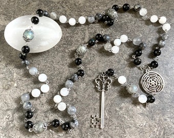 Hecate&#39;s Moon Magic Rosary Necklace, Hecate prayer beads, Goddess of Witchcraft, the Night and Ghosts, Hecate altar, witch jewelry, gift