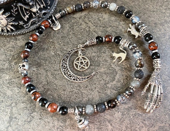 Samhain Prayer Beads, Ancestor ritual beads, Meditation altar tool, Celtic Sabbat, Cerridwen Goddess, Pagan Prayer Beads, Witches Ladder
