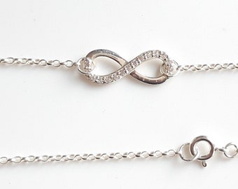 Sterling Silver Necklace with CZ Infinity Charm - 1.8mm Belcher Chain 14" to 22"