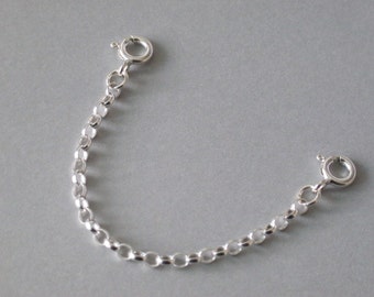 10 x Sterling Silver Belcher Extender Safety Chains, 2 x Bolt Ring Clasps, Length 2" Inches, Wholesale Bundle Pack