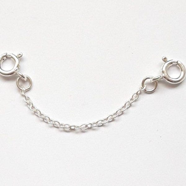 925 Sterling Silver Extender Safety Trace Chain - 2 x Bolt Ring Clasps 1" to 5"