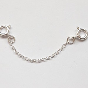 925 Sterling Silver Extender Safety Trace Chain , 2 x Bolt Ring Clasps Any Length 1 to 8 image 1