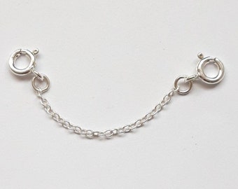 925 Sterling Silver Extender Safety Trace Chain , 2 x Bolt Ring Clasps - Any Length 1" to 8"