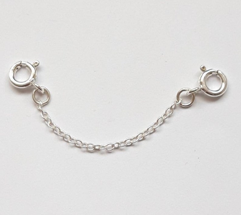 925 Sterling Silver Extender Safety Trace Chain , 2 x Bolt Ring Clasps Any Length 1 to 8 image 1