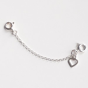 Sterling Silver Trace Safety Chain with Open Heart - 2 x Clasps 1" to 5"