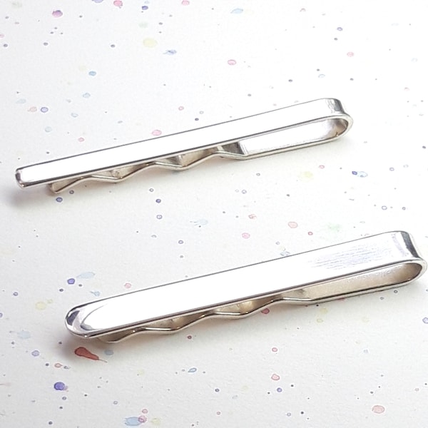 Sterling Silver Tie Slide, Tie Bar, Plain, Length 50mm, Width 4mm or 6mm