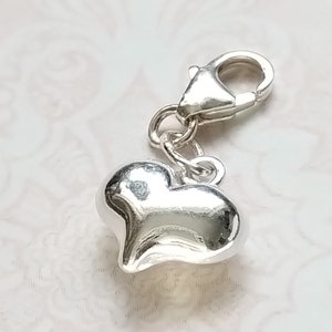May include: A silver charm with a heart-shaped pendant and a lobster clasp.