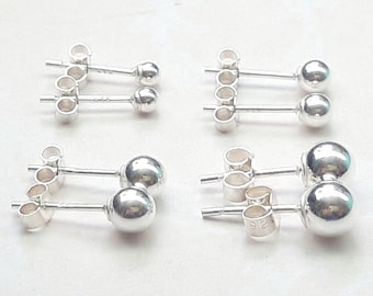Sterling Silver Earrings Stud Ball Select 3mm 4mm 5mm 6mm or Set of 4 Pairs